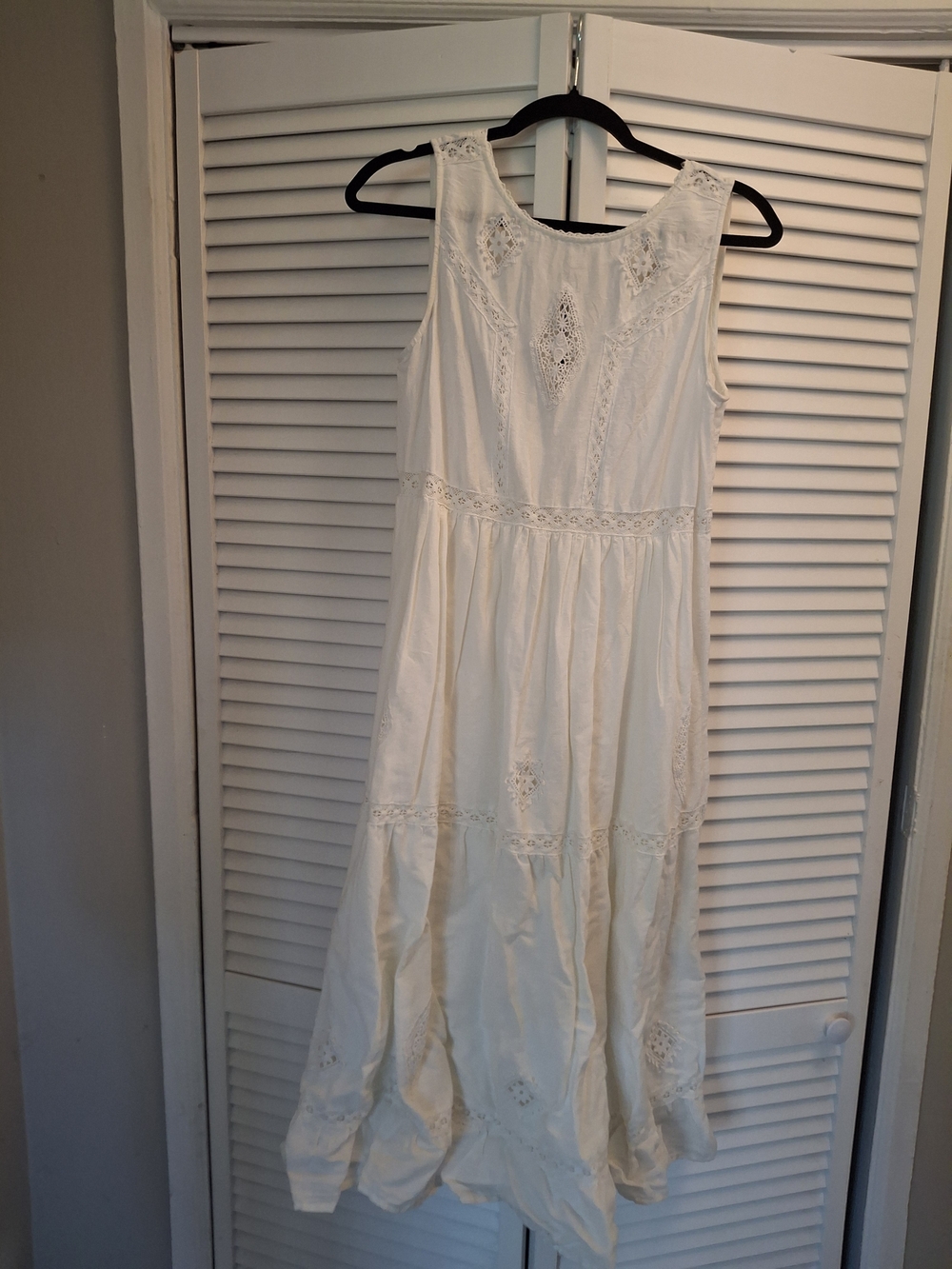 Sezane Zarri White Sleeveless Midi Dress with Lace Insets